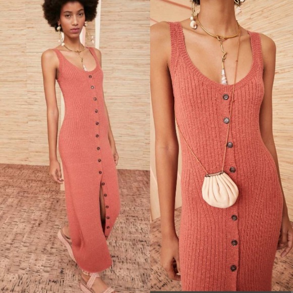 Ulla Johnson Dresses & Skirts - Ulla Johnson Rose Cotton Ribbed Nedda Dress Small Button Front Sleeveless STAIN